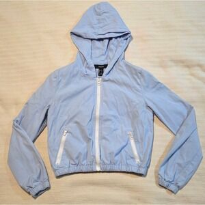 Vintage Y2K Forever 21 Cropped Windbreaker Hoodie | Baby Blue| Size Small‎